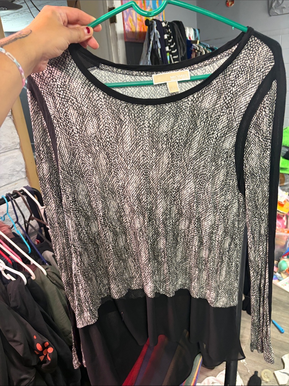 Michael Kors Black and White Layered Sheer Hem Tunic